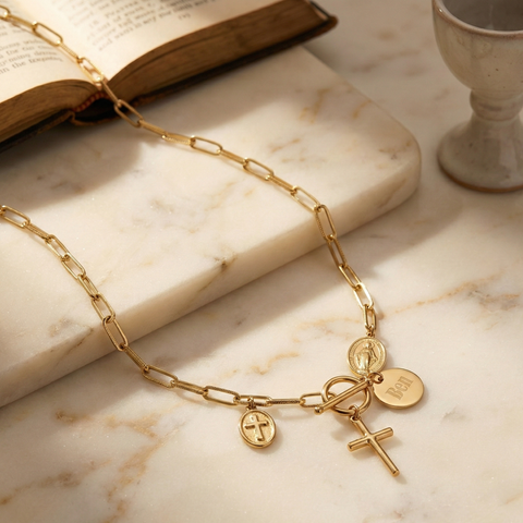 Personalized Catholic Cross Necklace – Stainless Steel Gold or Silver