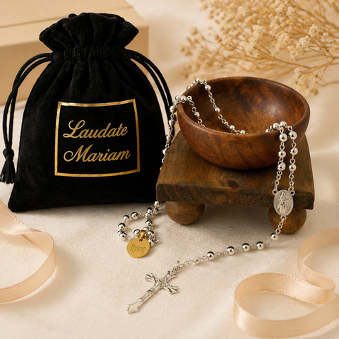 Personalized Divine Mercy & Blessed Virgin Mary Stainless Steel Rosary (Gold & Silver Catholic Gift)