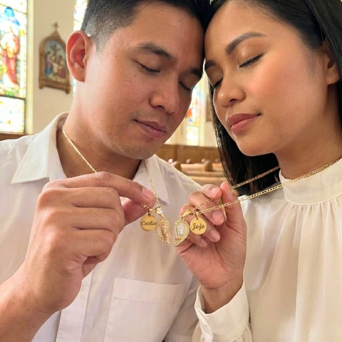 Catholic His & Hers Couple Necklace Set – St. Joseph & Virgin Mary Medals | Valentine’s Gift