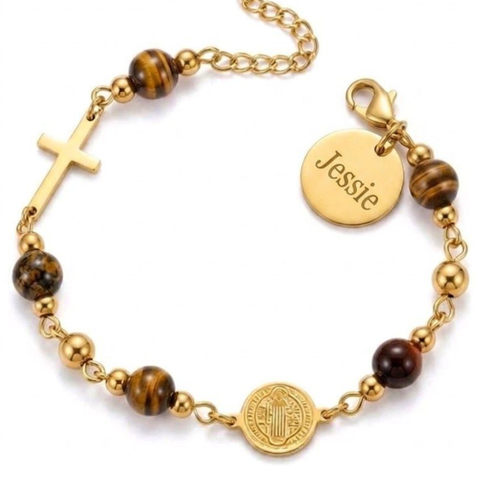 St. Benedict Medal and Cross Personalized Color Bracelet