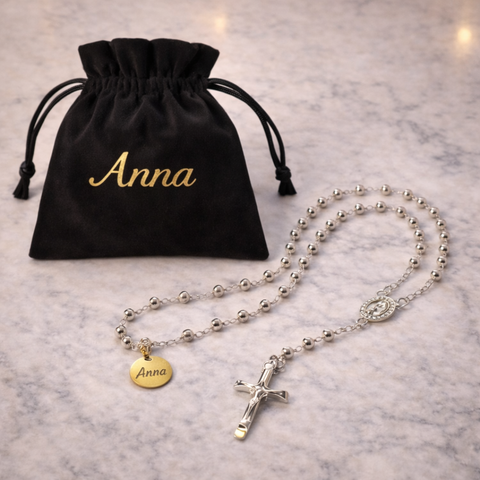 Our Lady of Guadalupe Stainless Steel Rosary in Silver & Gold with Custom Pouch