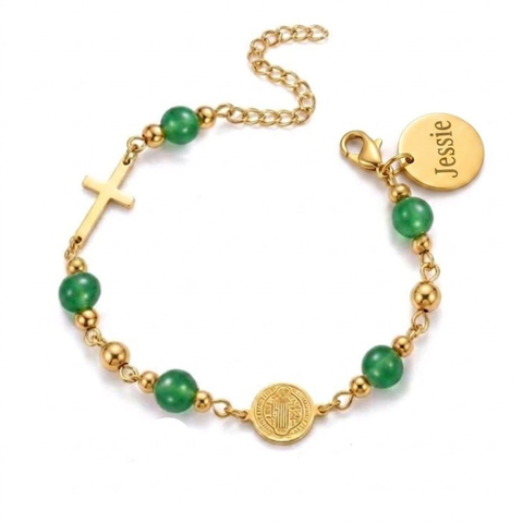 St. Benedict Medal and Cross Personalized Color Bracelet
