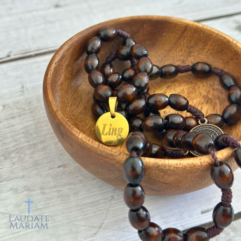 Personalized St. Benedict Wooden Rosary – Handcrafted Beads & Custom Engraved Pendant