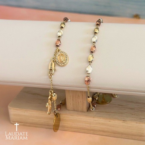 Rosary Bracelet with Cross – Tricolor | Stainless Steel | Custom Engraved