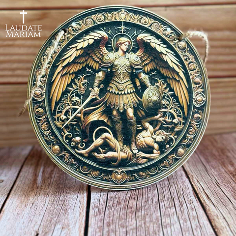 St. Michael the Archangel Wooden Devotional Display – Prayer of Protection for Your Home
