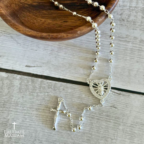 Immaculate Heart of Mary Personalized Silver Rosary – Limited Edition