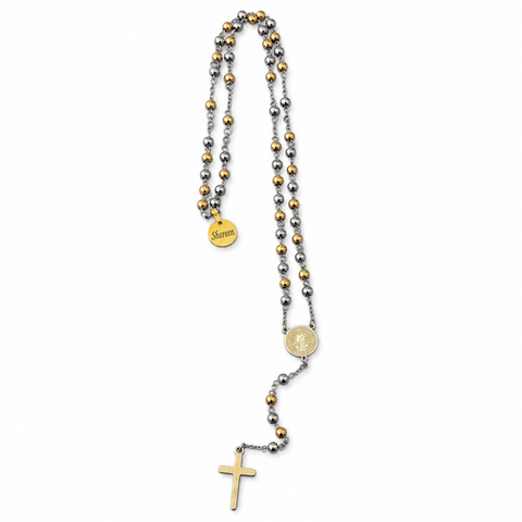 Personalized St. Benedict Stainless Steel Rosary – Gold & Two-Tone Custom Catholic Prayer Beads