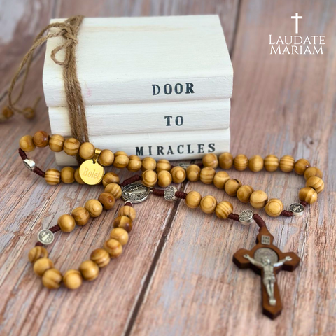 Personalized St. Benedict Wooden Rosary – Handcrafted Beads & Custom Engraved Pendant