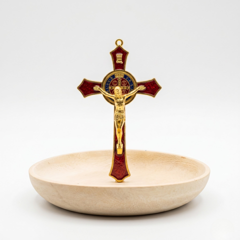 St. Benedict Palm-Sized Crucifix – Brown, Red, & White | Catholic Pocket Cross