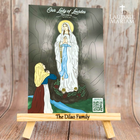 Our Lady of Lourdes Personalized Prayer Card – A Devotional Treasure with Scannable Prayer