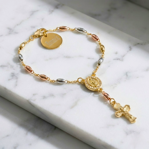 Our Lady of Guadalupe Tri-Color Rosary Bracelet in Stainless Steel