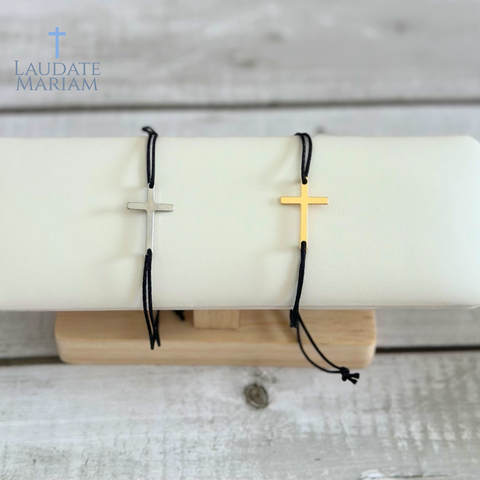 Set of 2 – His & Hers Adjustable Cross Bracelet Set | Matching Gold & Silver Couple Bracelets