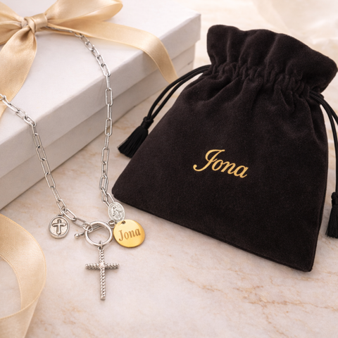 Personalized Catholic Cross Necklace – Stainless Steel Gold or Silver