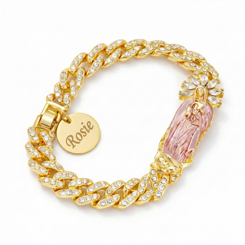 Our Lady of Guadalupe Devotional Bracelet with Zirconia Semi-Precious Stones