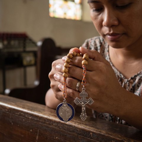 St. Benedict Handheld Cross with Medal & Beads – A Powerful Catholic Sacramental for Protection