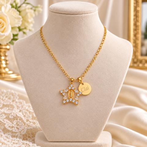 Personalized Virgin Mary Star Pendant Necklace