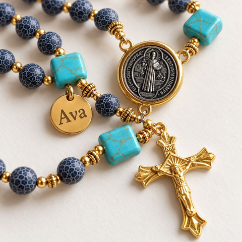 Personalized St. Benedict Rosary with Stone Beads