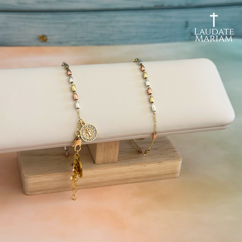 Personalized St. Benedict Tricolor Bracelet – Custom Name Engraving, 100% Stainless Steel