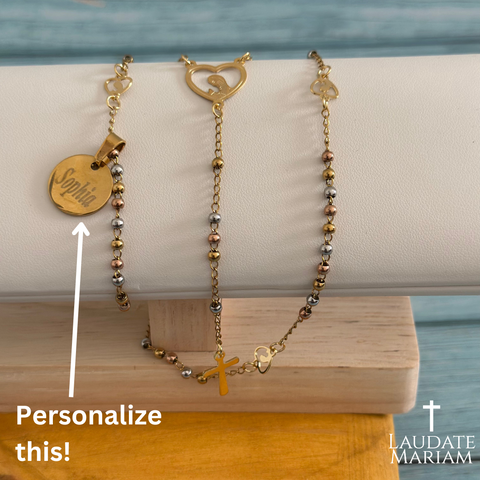 Personalized Immaculate Heart of Mary Rosary Necklace