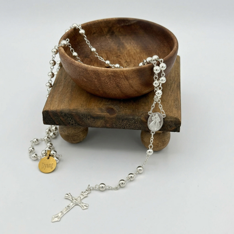 Personalized Divine Mercy & Blessed Virgin Mary Stainless Steel Rosary (Gold & Silver Catholic Gift)