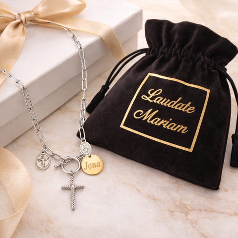 Personalized Catholic Cross Necklace – Stainless Steel Gold or Silver