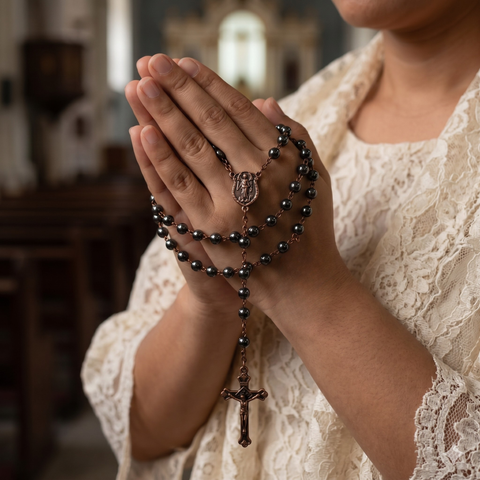 St. Michael the Archangel Personalized Rosary - with Hematite Semi-Precious Stone Beads