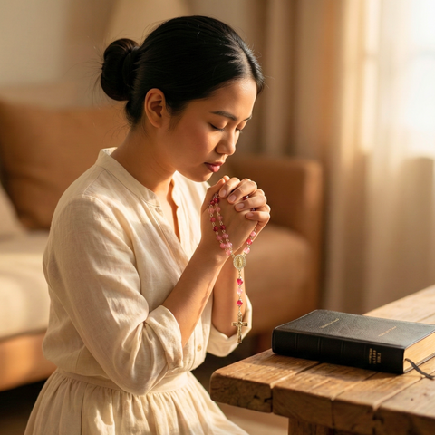 Personalized Pink Lapis Lazuli Rosary with Our Lady of Guadalupe Medal