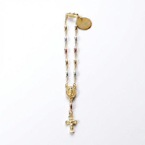 Our Lady of Guadalupe Tri-Color Rosary Bracelet in Stainless Steel
