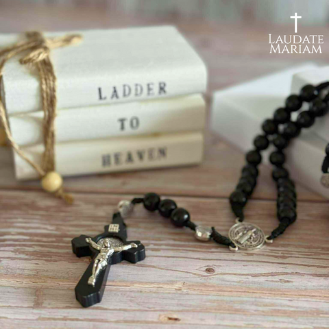 Personalized St. Benedict Wooden Rosary – Handcrafted Beads & Custom Engraved Pendant