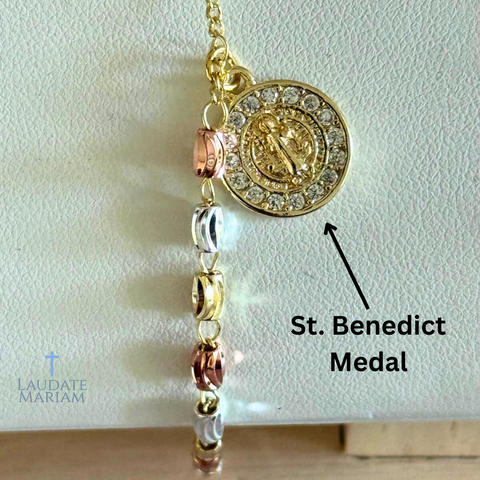 Personalized St. Benedict Tricolor Bracelet with Crucifix