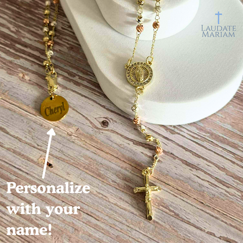 Tricolor Rosary Necklace – Personalized Stainless Steel Beads with Free Gift Pouch