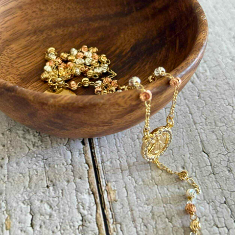 Sto. Niño Personalized Rosary for Kids – Stainless Steel with Tricolor Beads & Custom Gift Pouch