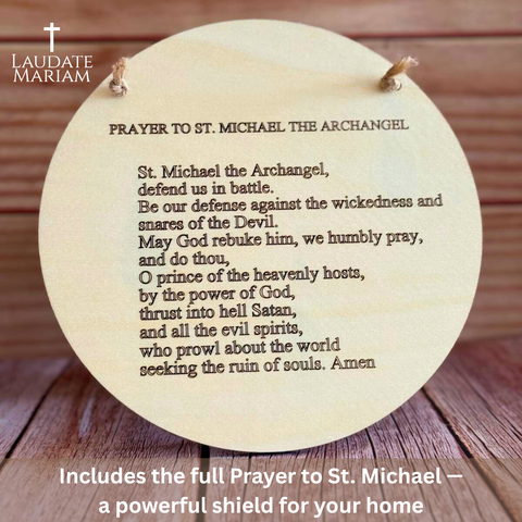St. Michael the Archangel Wooden Devotional Display – Prayer of Protection for Your Home