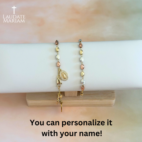 Rosary Bracelet with Cross – Tricolor | Stainless Steel | Custom Engraved