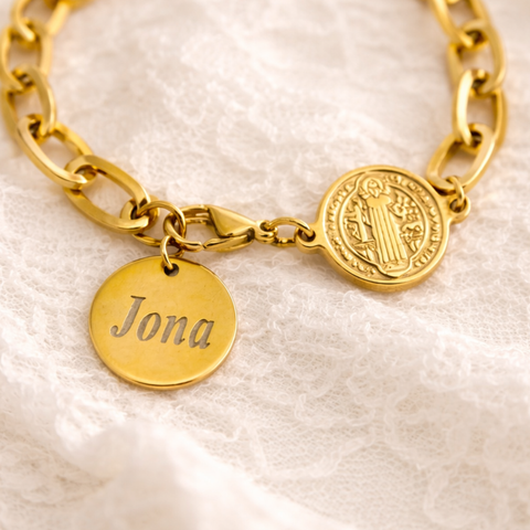 St. Benedict Stainless Steel Bracelet for Women (Gold & Silver) Catholic Protection Jewelry