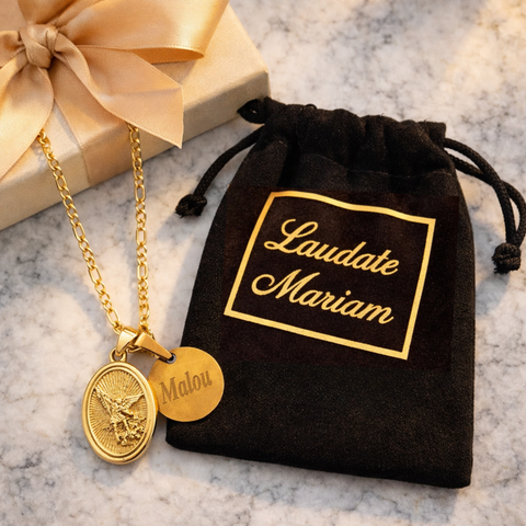 St. Michael the Archangel Necklace with Personalized Name Charm – Gold Catholic Pendant