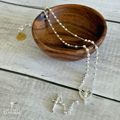 Immaculate Heart of Mary Personalized Silver Rosary – Limited Edition