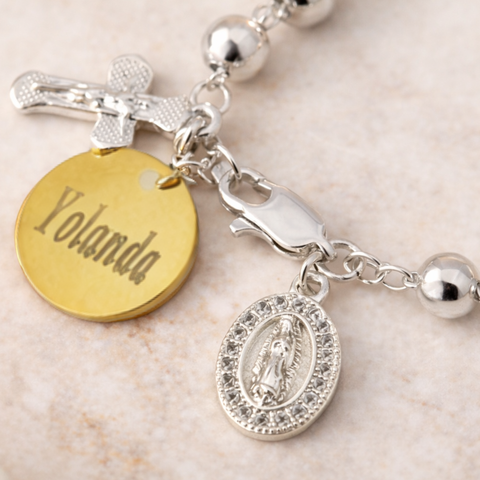 Personalized St. Benedict Stainless Steel Rosary Bracelet