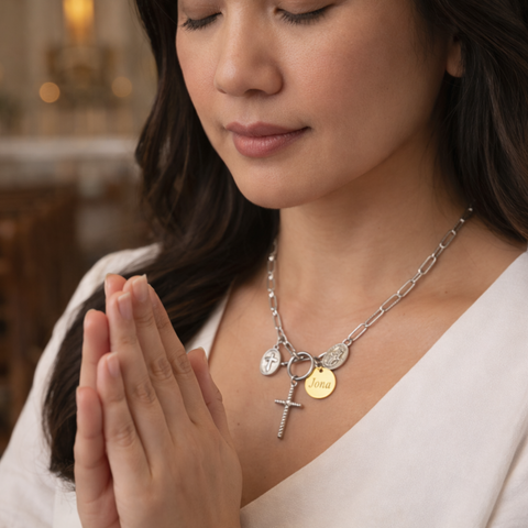 Personalized Catholic Cross Necklace – Stainless Steel Gold or Silver