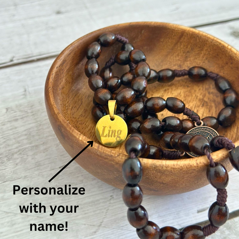 Personalized St. Benedict Wooden Rosary – Handcrafted Beads & Custom Engraved Pendant
