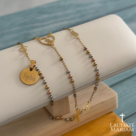 Personalized Immaculate Heart of Mary Rosary Necklace