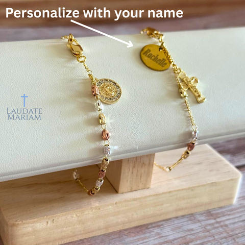 Personalized St. Benedict Tricolor Bracelet with Crucifix