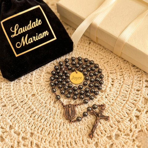 St. Michael the Archangel Personalized Rosary - with Hematite Semi-Precious Stone Beads