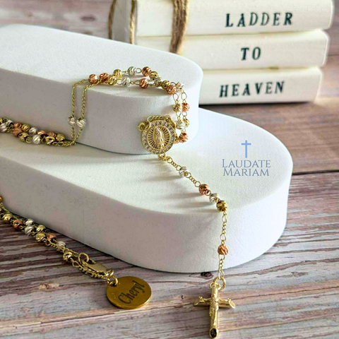 Tricolor Rosary Necklace – Personalized Stainless Steel Beads with Free Gift Pouch