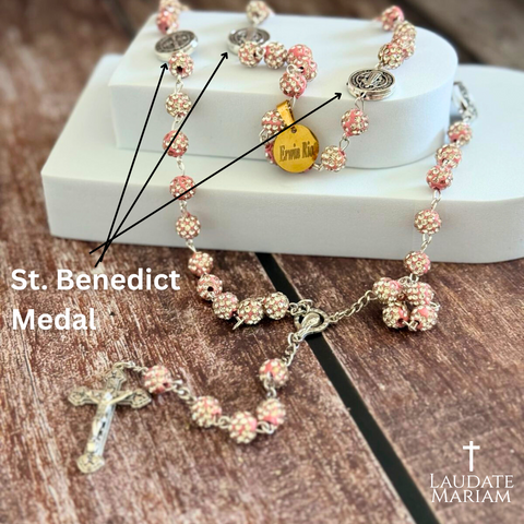 Personalized St. Benedict Rosary with Rhinestone Beads – Catholic Sacramental for Protection