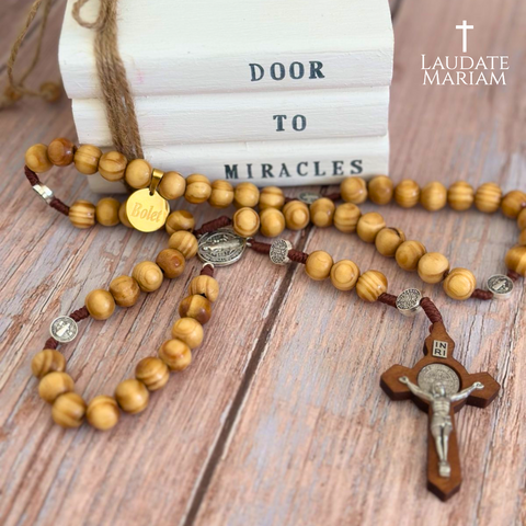 Personalized St. Benedict Wooden Rosary – Handcrafted Beads & Custom Engraved Pendant