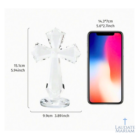 Crystal Glass Cross Statue – Elegant Religious Home Décor & Christian Gift (5.9 Inch)