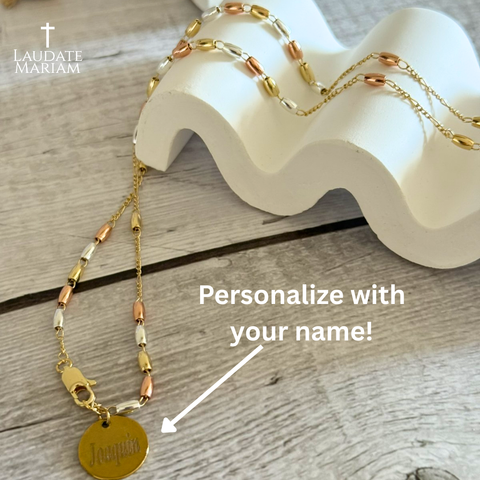 Our Lady of Guadalupe Tricolor Personalized Rosary – Gold, Silver & Rose Gold Stainless