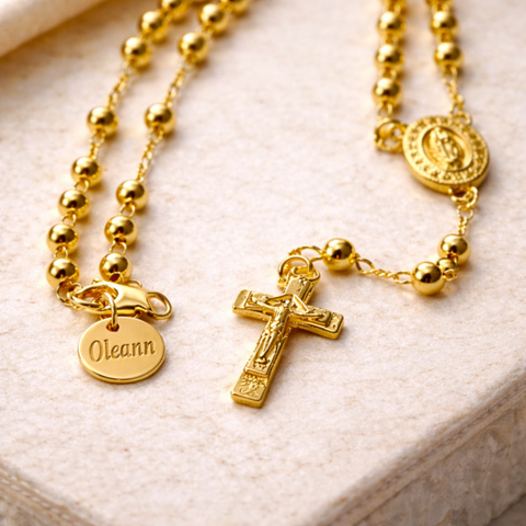 Our Lady of Guadalupe Stainless Steel Rosary in Silver & Gold with Custom Pouch