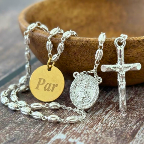 Sto. Niño Silver Tone Rosary Necklace Rosary - High-Quality Stainless Steel Prayer Beads